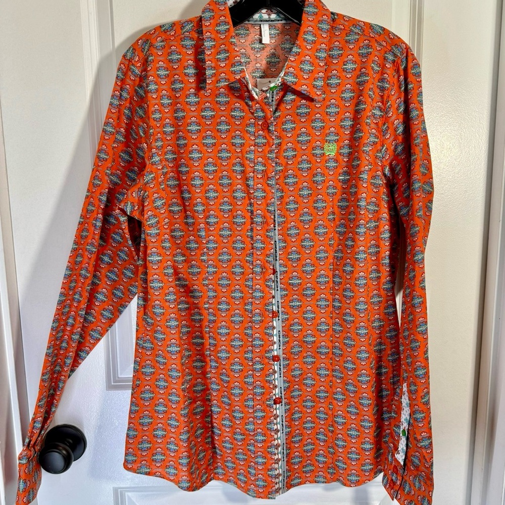 Women’s Cinch Orange Patterned Button-Up Shirt